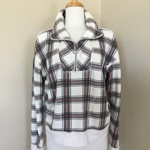 Free People “Why Not” Plaid Quarter Zip Size M